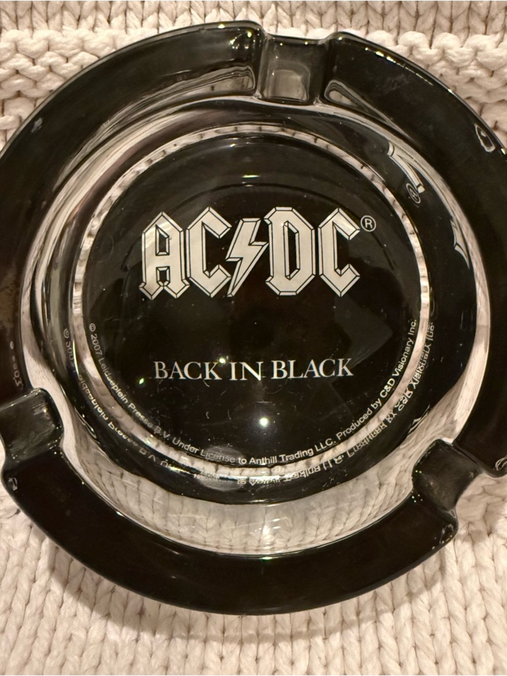 AC/DC Glass 'Back In Black' Logo Ashtray